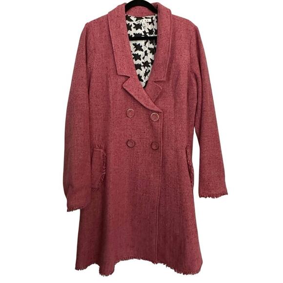 CAbi Madison Avenue Pink Tweed Wool Double Breasted pea coat fringe Size 16 - Picture 3 of 13